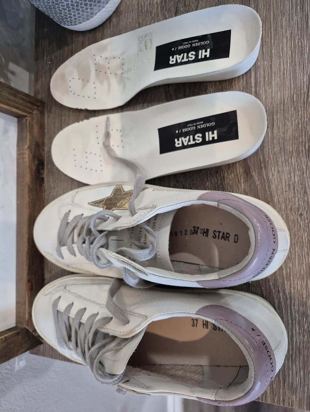 NEW Golden Goose Hi Star White Leather Sneaker with Gold Star and Pink Heel - Picture 8 of 10